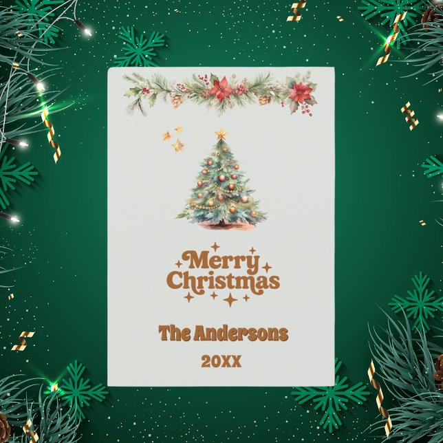 Merry Christmas tree garland sage green card (Creator Uploaded)