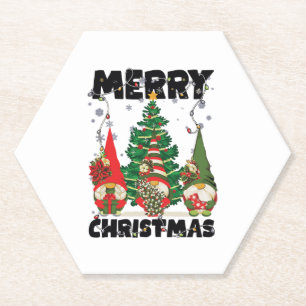 Merry Christmas Tree Gnomes Xmas Lights Adults Paper Coaster