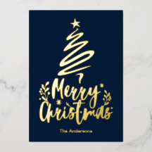 Merry Christmas Tree Gold Foil Christmas Card