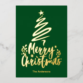 Merry Christmas Tree Gold Foil Christmas Card