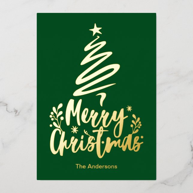 Merry Christmas Tree Gold Foil Christmas Card (Front)