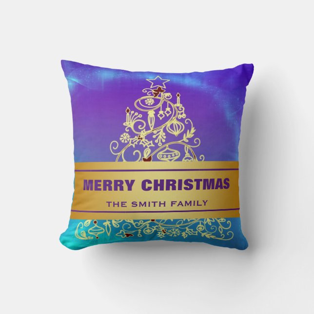 Merry Christmas Tree Gold Glitter Star Cushion (Front)