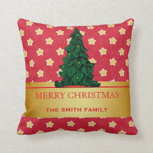 Merry Christmas Tree Gold Glitter Star Cushion
