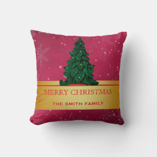 Merry Christmas Tree Gold Glitter Star Cushion