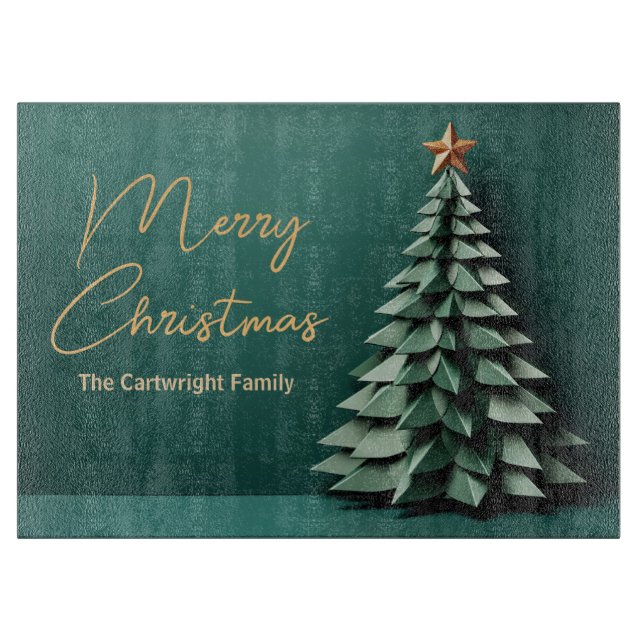 Merry Christmas Tree Gorgeous Green Gold Party Cutting Board (Front)
