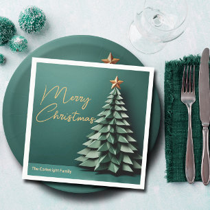 Merry Christmas Tree Gorgeous Green Gold Party Napkin