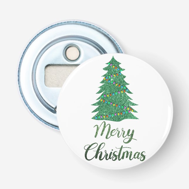 Merry christmas tree- green glitter   bottle opener (Front)