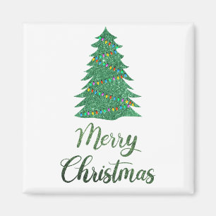 Merry christmas tree- green glitter   magnet