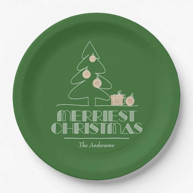 Merry Christmas Tree Green Paper Plate (Front)