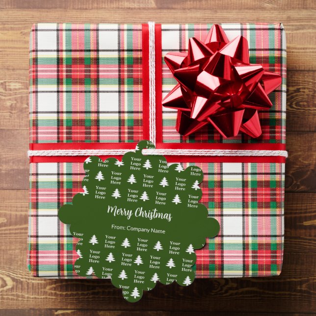 Merry Christmas Tree Green White Company Logo  Tree Decoration Card (Insitu (Gift))