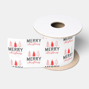 Merry Christmas Tree Grey Red Satin Ribbon