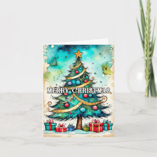 Merry Christmas Tree   Happy Holidays Holiday Card