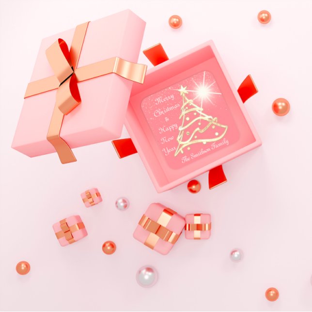 Merry Christmas Tree Happy New Year Gold Powder Square Sticker (Merry Christmas Tree Happy New Year Gold Powder Square Sticker)