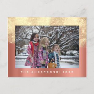 Merry Christmas Tree Happy Year Coral Gold Glitter Postcard