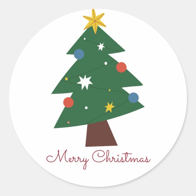 Merry Christmas Tree Holiday Classic Round Sticker (Front)