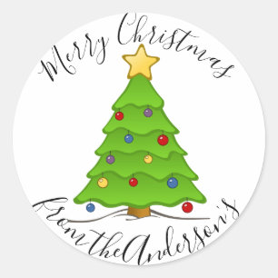 Merry Christmas Tree Holiday Classic Round Sticker