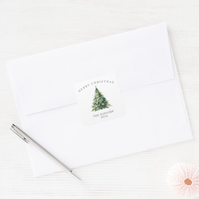 Merry Christmas Tree Holiday Square Sticker (Envelope)