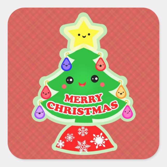 Merry Christmas Tree Kawaii Gift Stickers (Front)