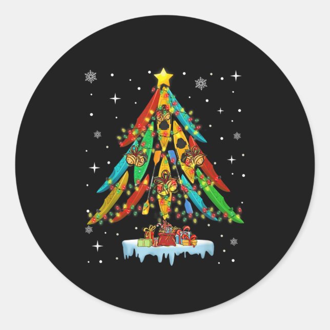 Merry Christmas Tree Kayak Kayaking - Uni-adults,  Classic Round Sticker (Front)