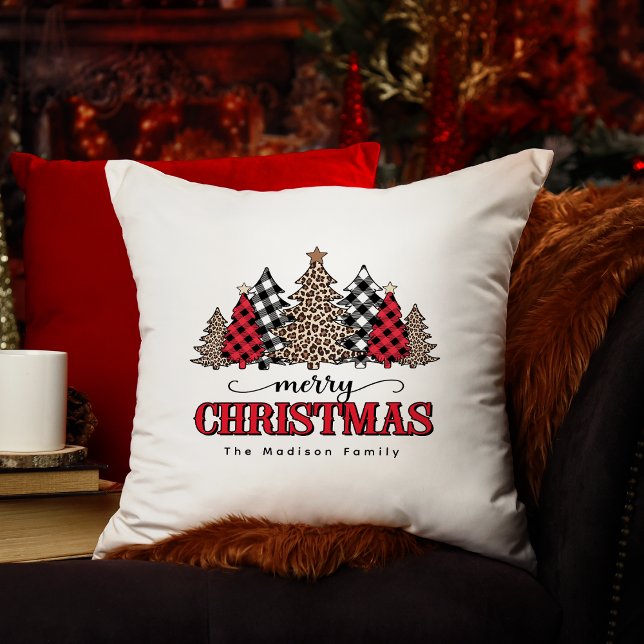 Merry Christmas Tree Leopard & Buffalo Plaid Cushion (Creator Uploaded)