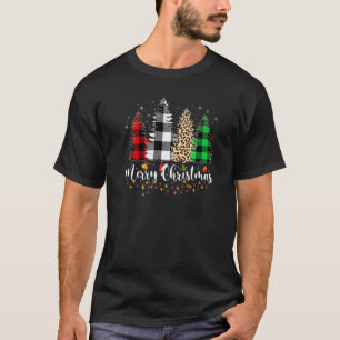 Merry Christmas Tree Leopard Buffalo Plaid Red Whi T-Shirt