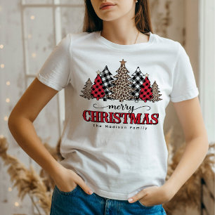 Merry Christmas Tree Leopard & Buffalo Plaid T-Shirt