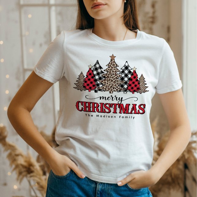 Merry Christmas Tree Leopard & Buffalo Plaid T-Shirt (Creator Uploaded)