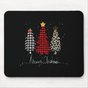 Merry Christmas Tree Leopard Plaid Printed Mouse Pad