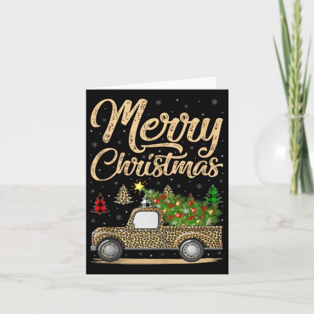 Merry Christmas Tree Leopard Truck Xmas Family Paj Card (Front)