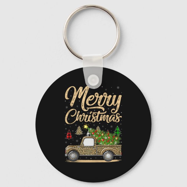 Merry Christmas Tree Leopard Truck Xmas Family Paj Key Ring (Front)