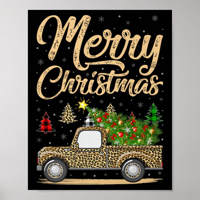 Merry Christmas Tree Leopard Truck Xmas Family Paj Poster (Front)