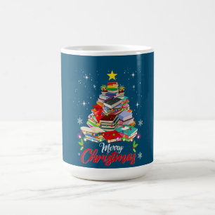 Merry Christmas Tree Love Reading Books Librarian Coffee Mug