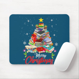 Merry Christmas Tree Love Reading Books Librarian Mouse Pad
