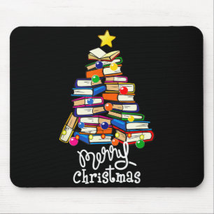 Merry Christmas Tree Love Reading Books Librarian Mouse Pad