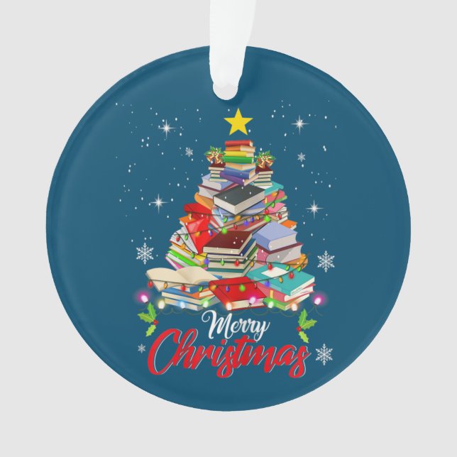 Merry Christmas Tree Love Reading Books Librarian Ornament (Front)