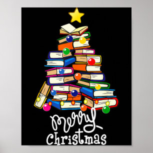Merry Christmas Tree Love Reading Books Librarian  Poster