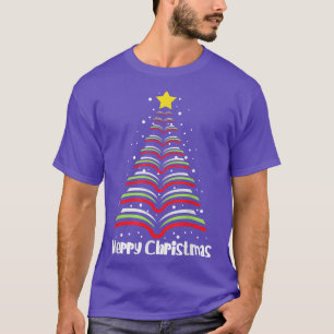 Merry Christmas Tree Love Reading Books Librarian T-Shirt