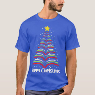 Merry Christmas Tree Love Reading Books Librarian T-Shirt