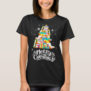 Merry Christmas Tree Love Reading Books Librarian T-Shirt