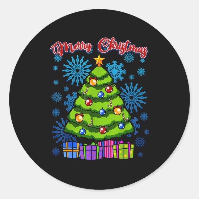 Merry Christmas Tree, Men Women Kids, Xmas  Classic Round Sticker (Front)