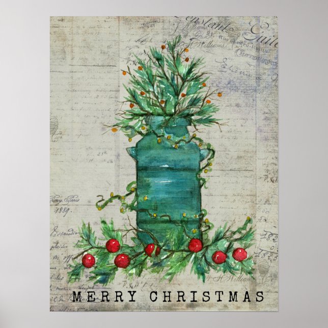 Merry Christmas Tree Milk Can Collage Poster (Front)
