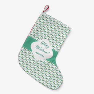 Merry Christmas Tree Mint Green Monogram Small Christmas Stocking