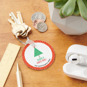Merry Christmas Tree Modern Key Ring