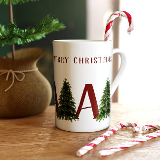 Merry Christmas Tree Monogrammed Festive Holiday Bone China Mug