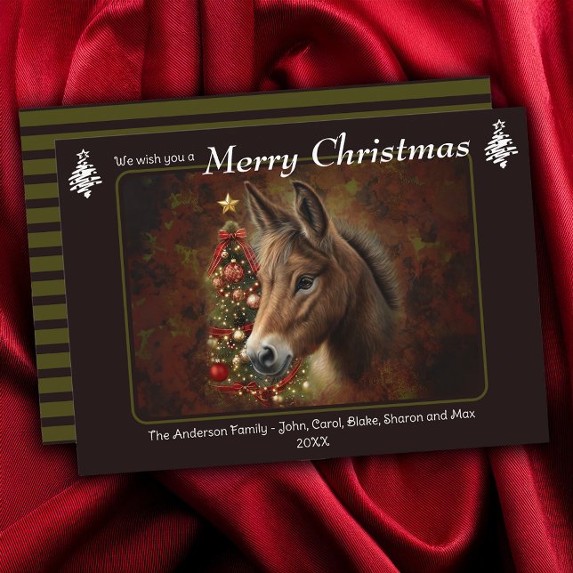 Merry Christmas Tree Mule Equine Personalised Holiday Card (Merry Christmas Tree Mule Equine Personalized Holiday Card)