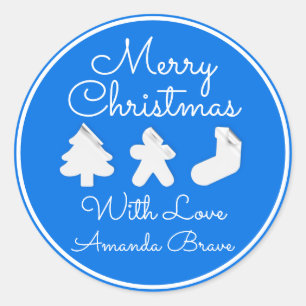 Merry Christmas Tree Name Blue Modern Famed Classic Round Sticker