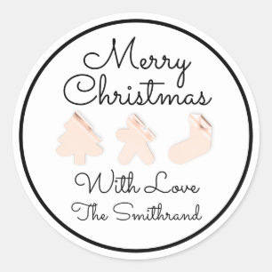 Merry Christmas Tree Name rose White Framed Classic Round Sticker