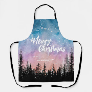 Merry Christmas tree Night gradient script forest Apron