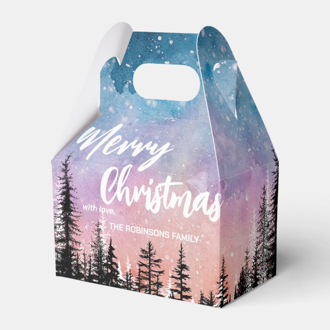 Merry Christmas tree Night gradient script forest  Favour Box (Front Side)