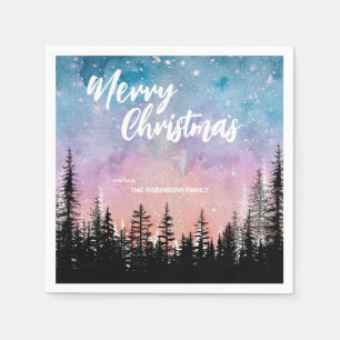 Merry Christmas tree Night gradient script forest Napkin